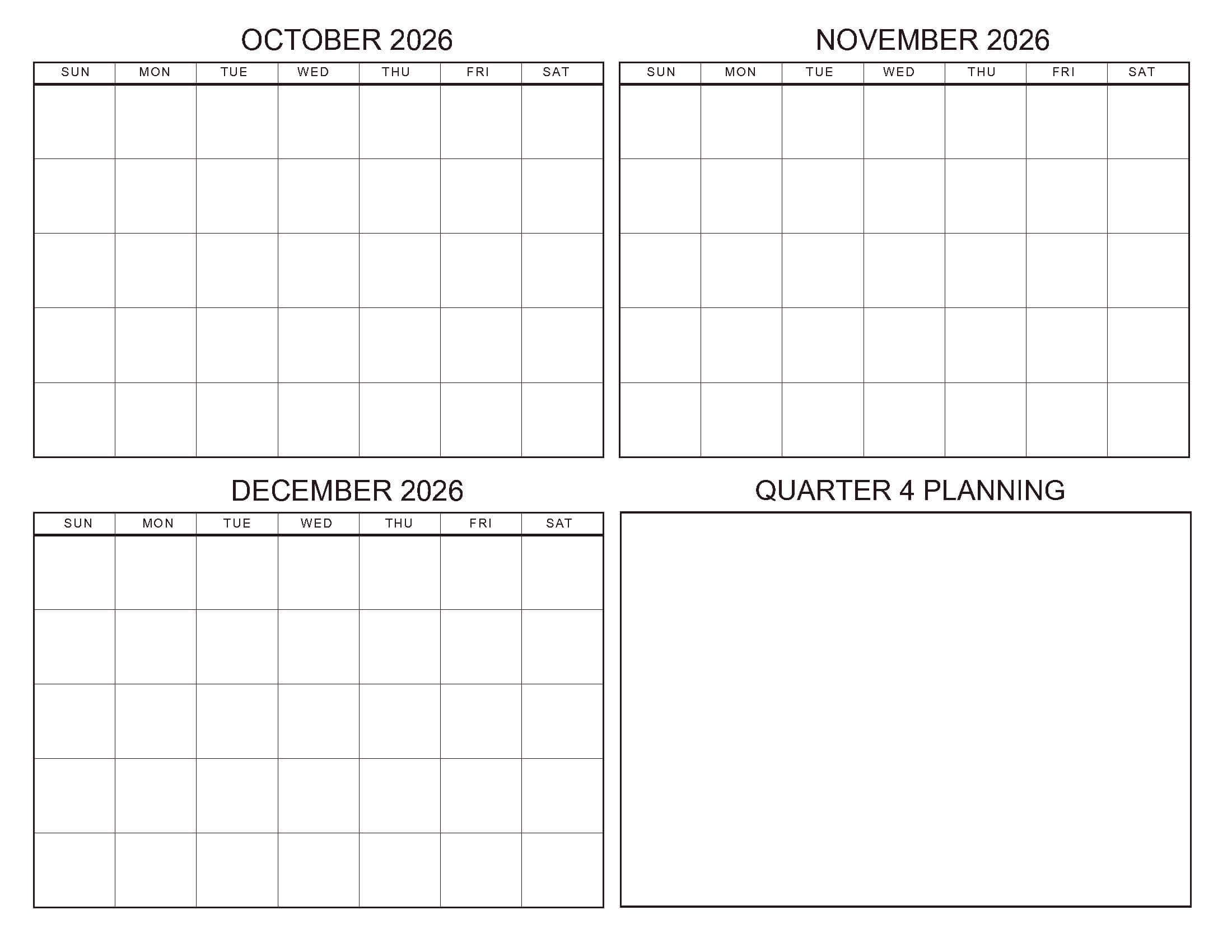 Quarter-4 Blank Calendar