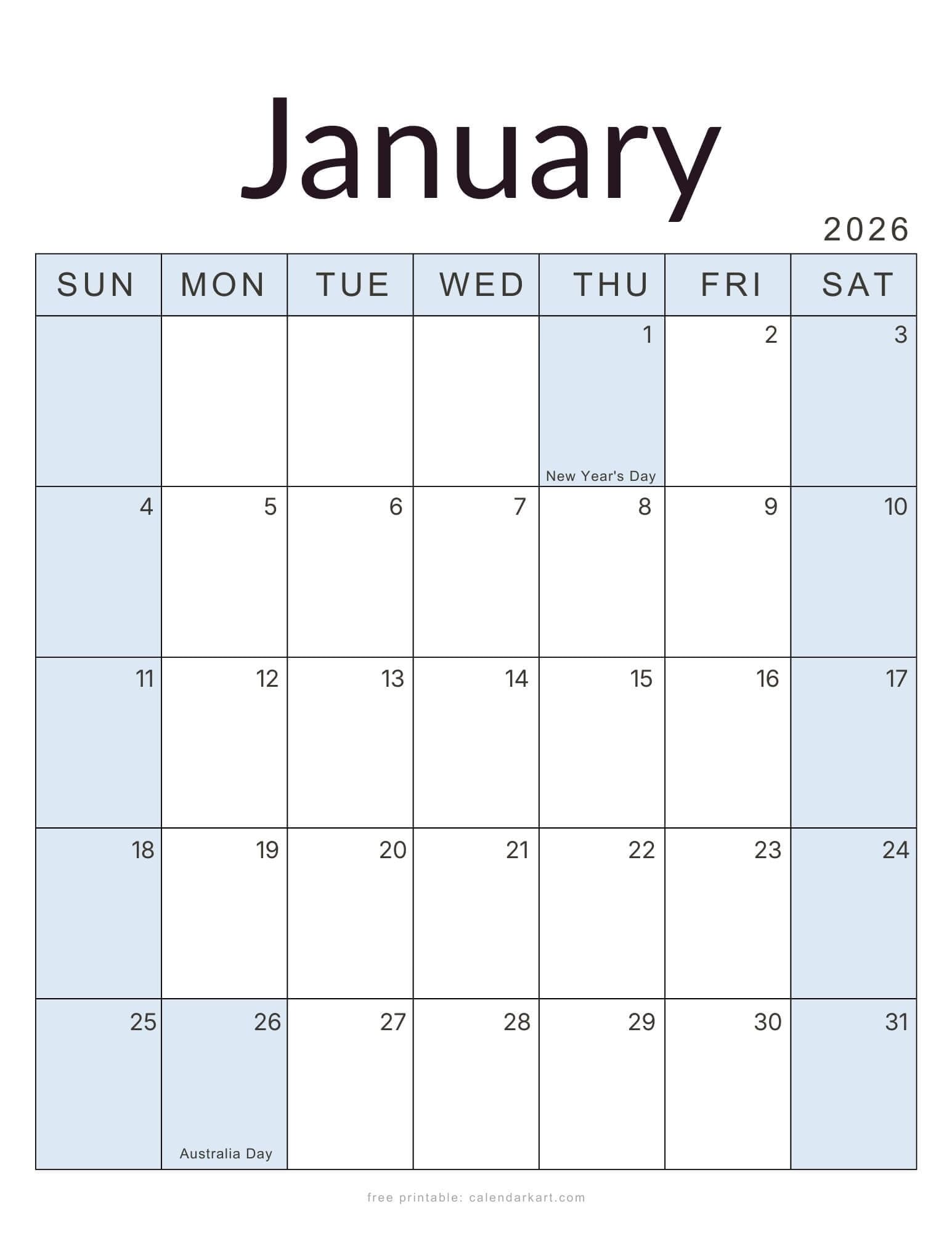 2026 Monthly Calendar with Holidays Australia Soft Pastel free