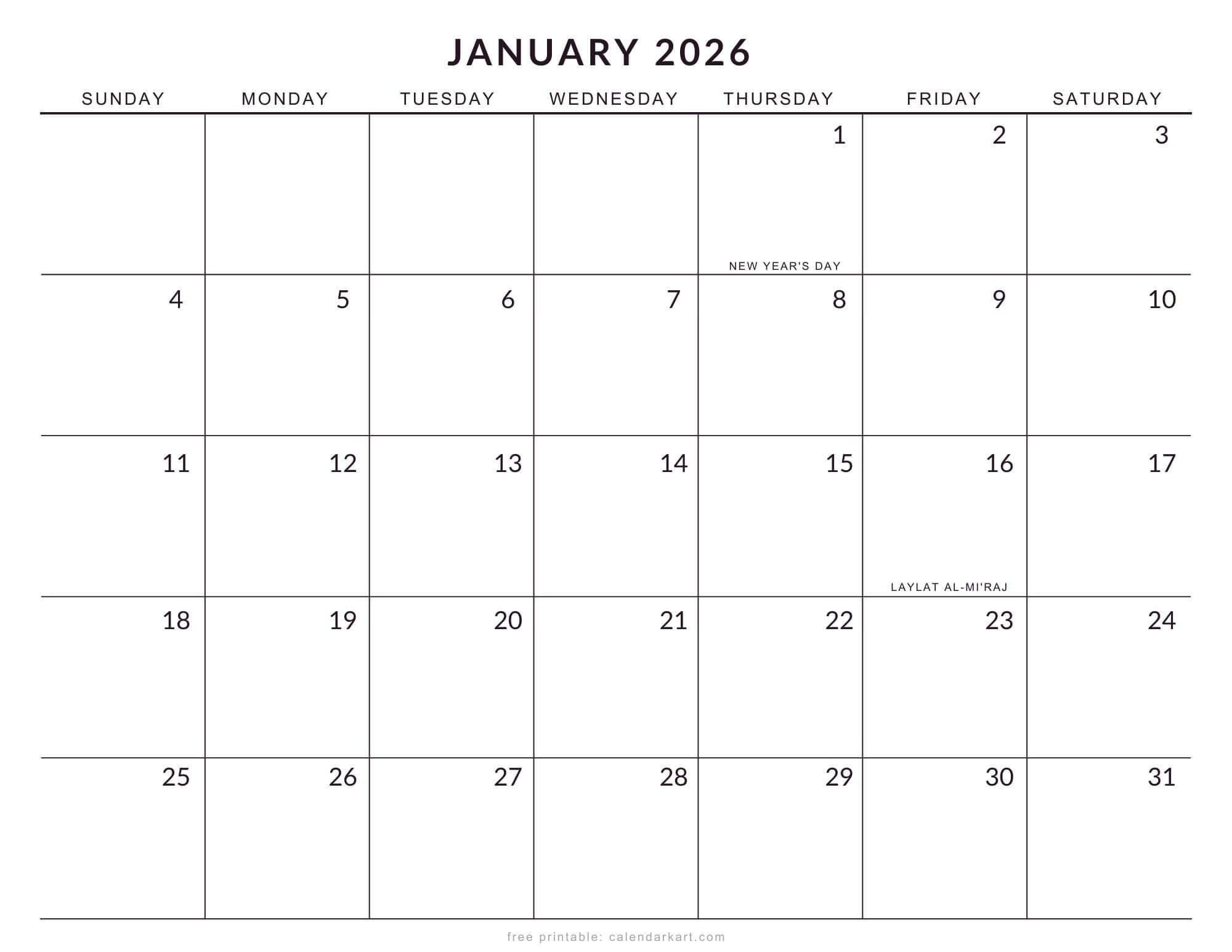 2026 Monthly Calendar with Holidays Indonesia Landscape