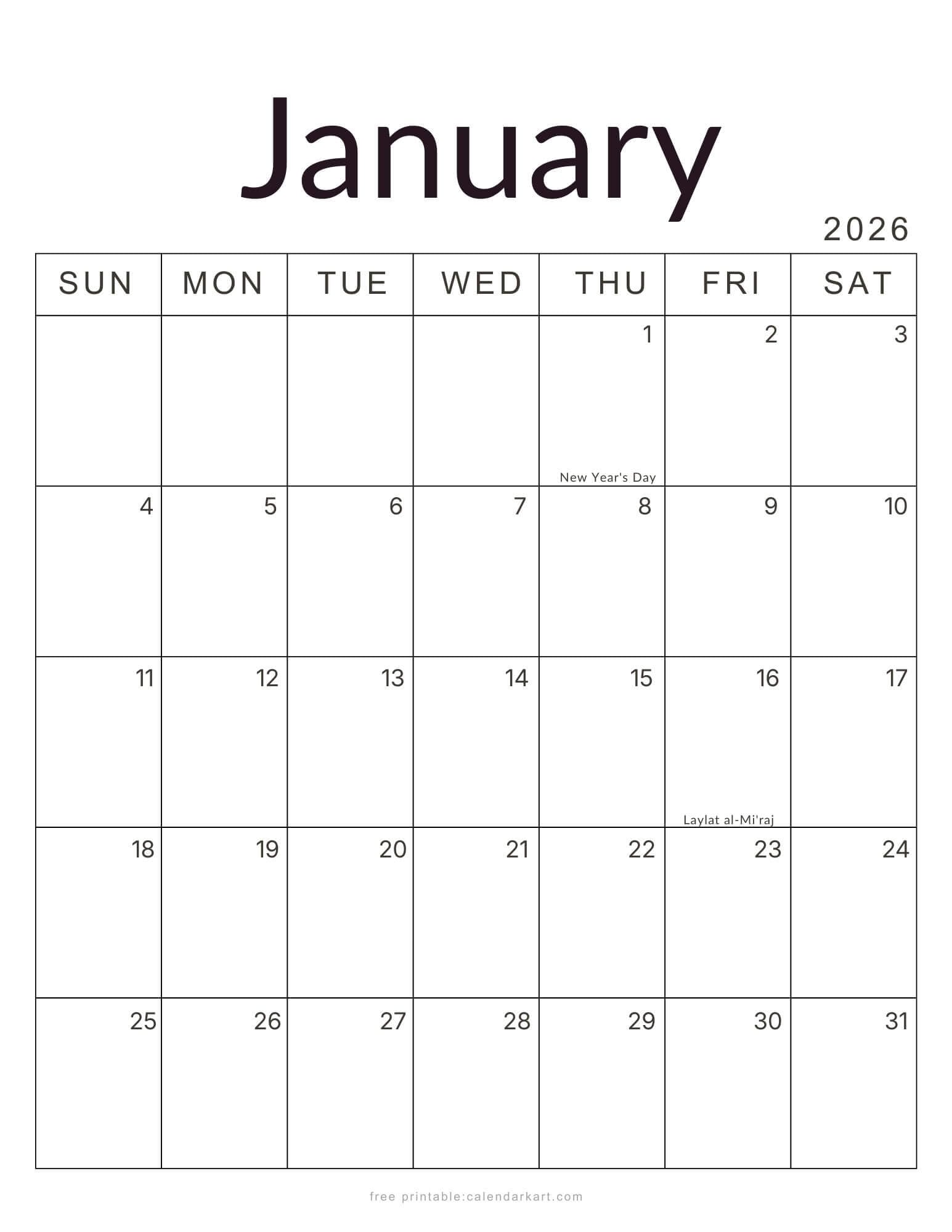 2026 Monthly Calendar with Holidays Indonesia