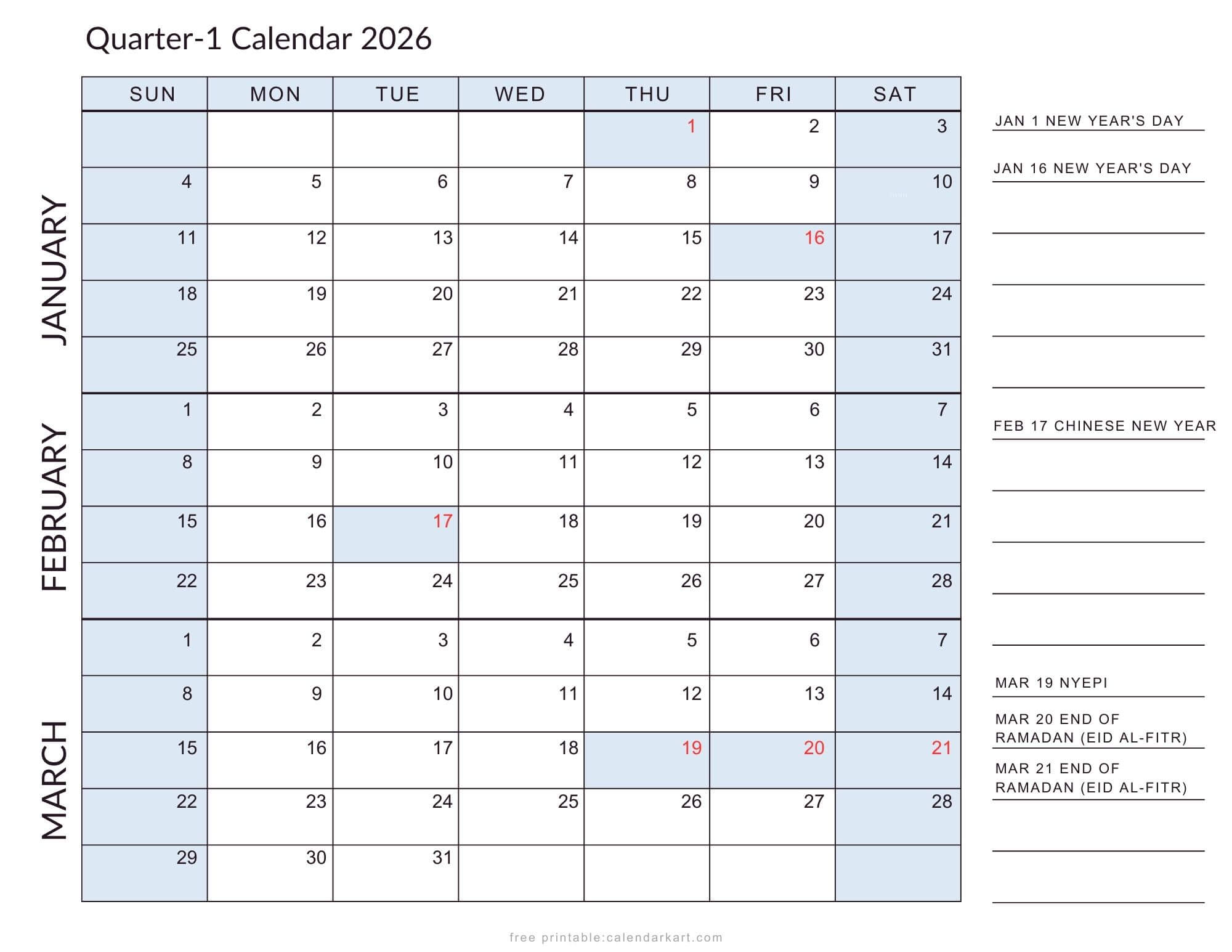 2026 Quarterly Calendars with Holidays Planner Indonesia Soft Pastel