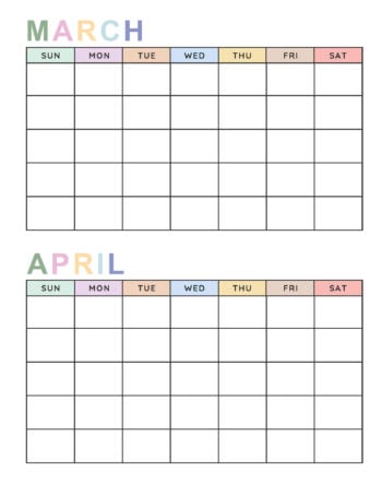 Blank Calendar Bi-Monthly 2 Soft Pastel