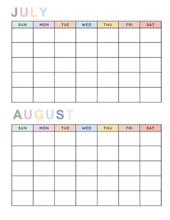 Blank Calendar Bi-Monthly 4 Soft Pastel