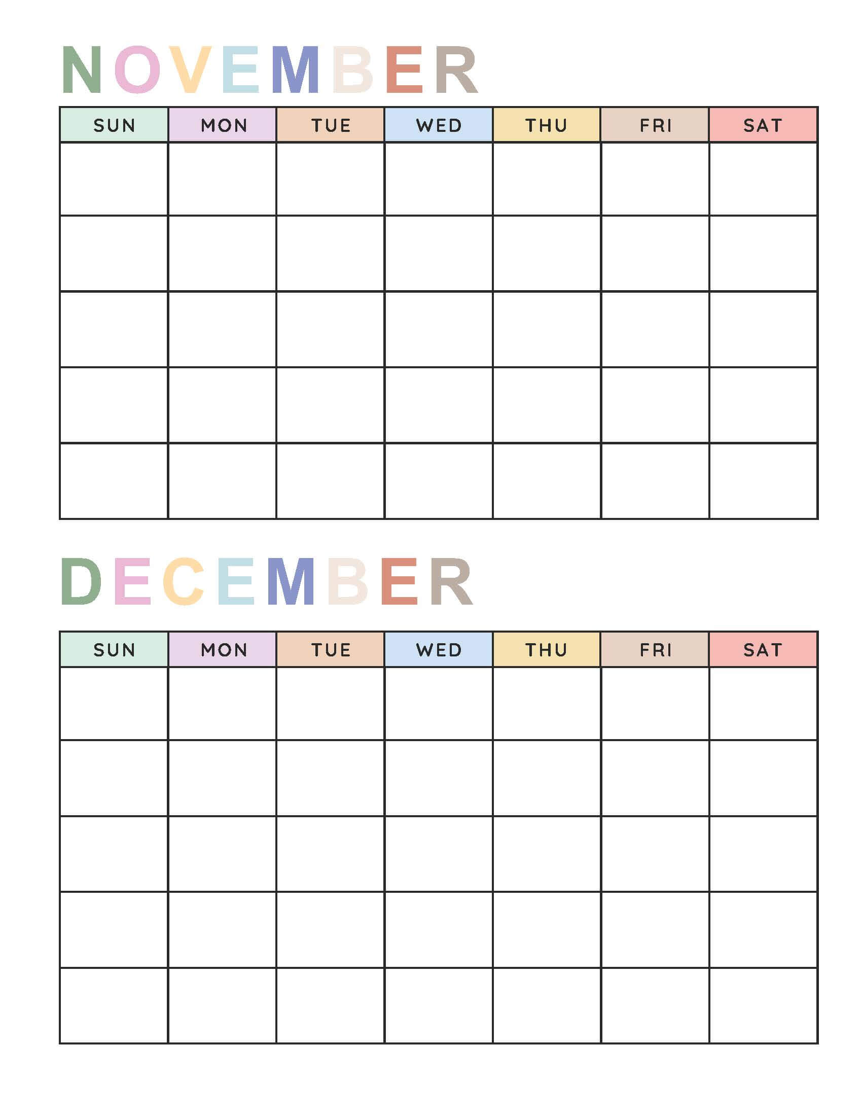 Blank Calendar Bi-Monthly 6 Soft Pastel