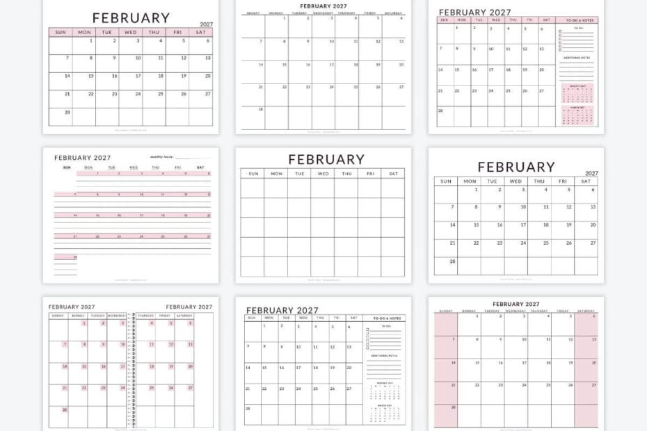 February Calendar Templates - Free Printable PDFs
