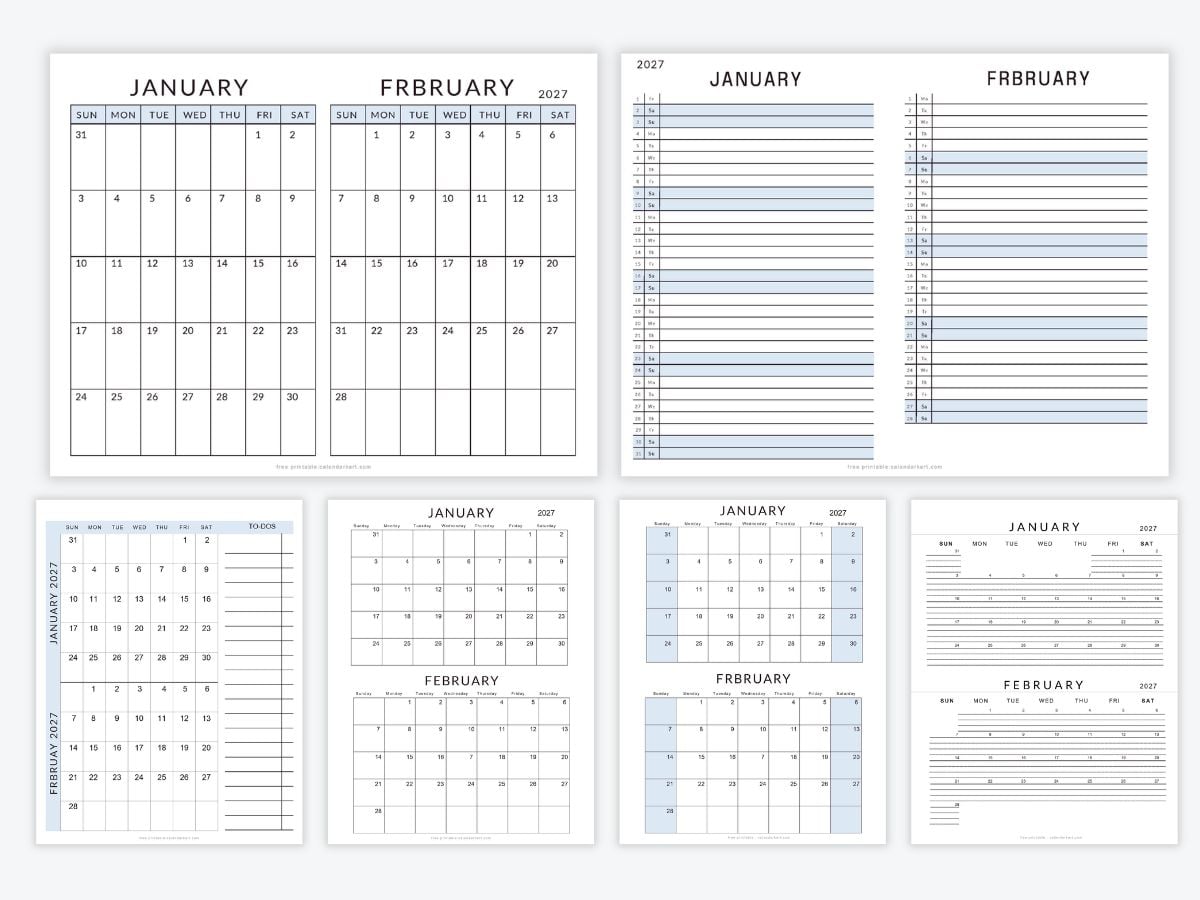 January February 2027 Calendars Calendarkart