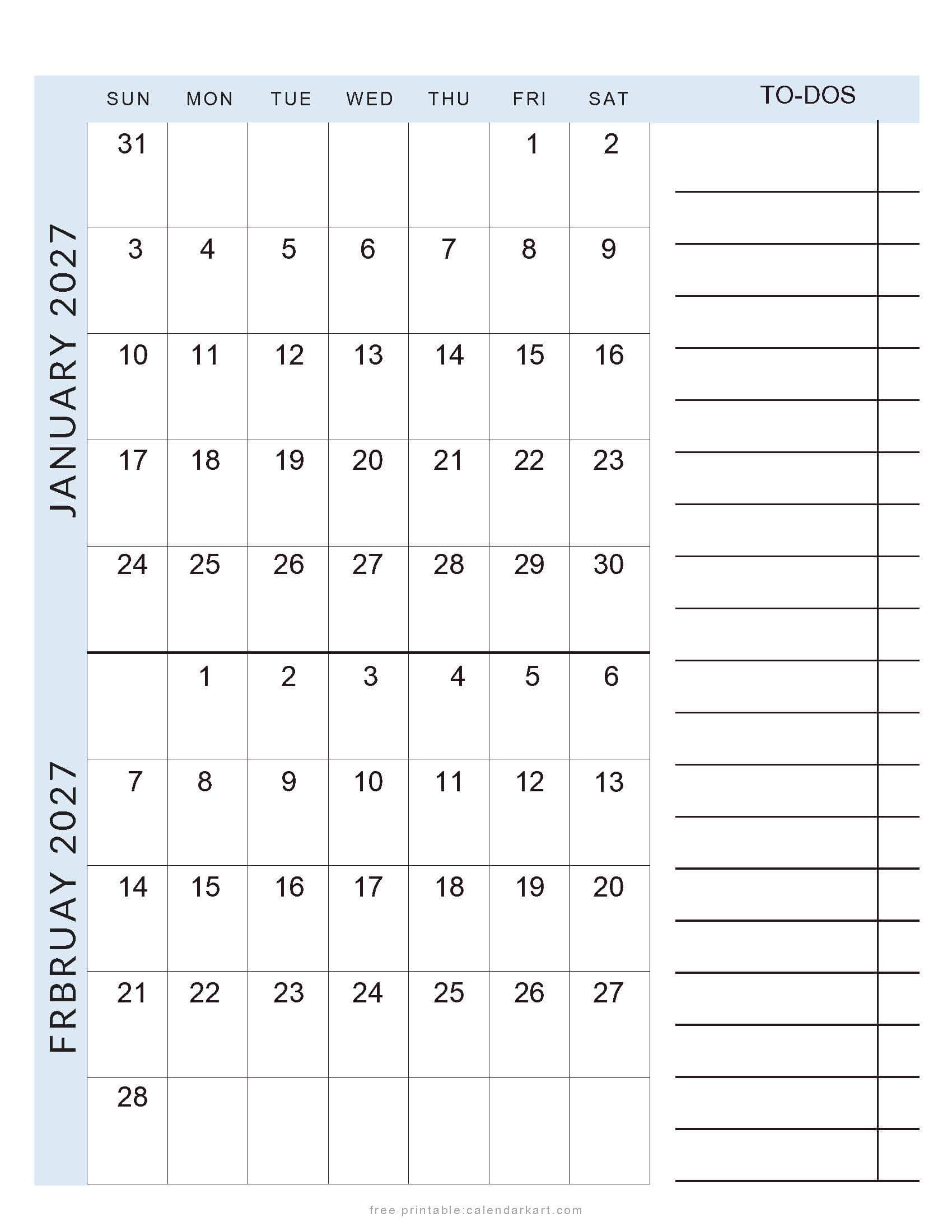 January February 2027 Planner Calendar Soft Pastel