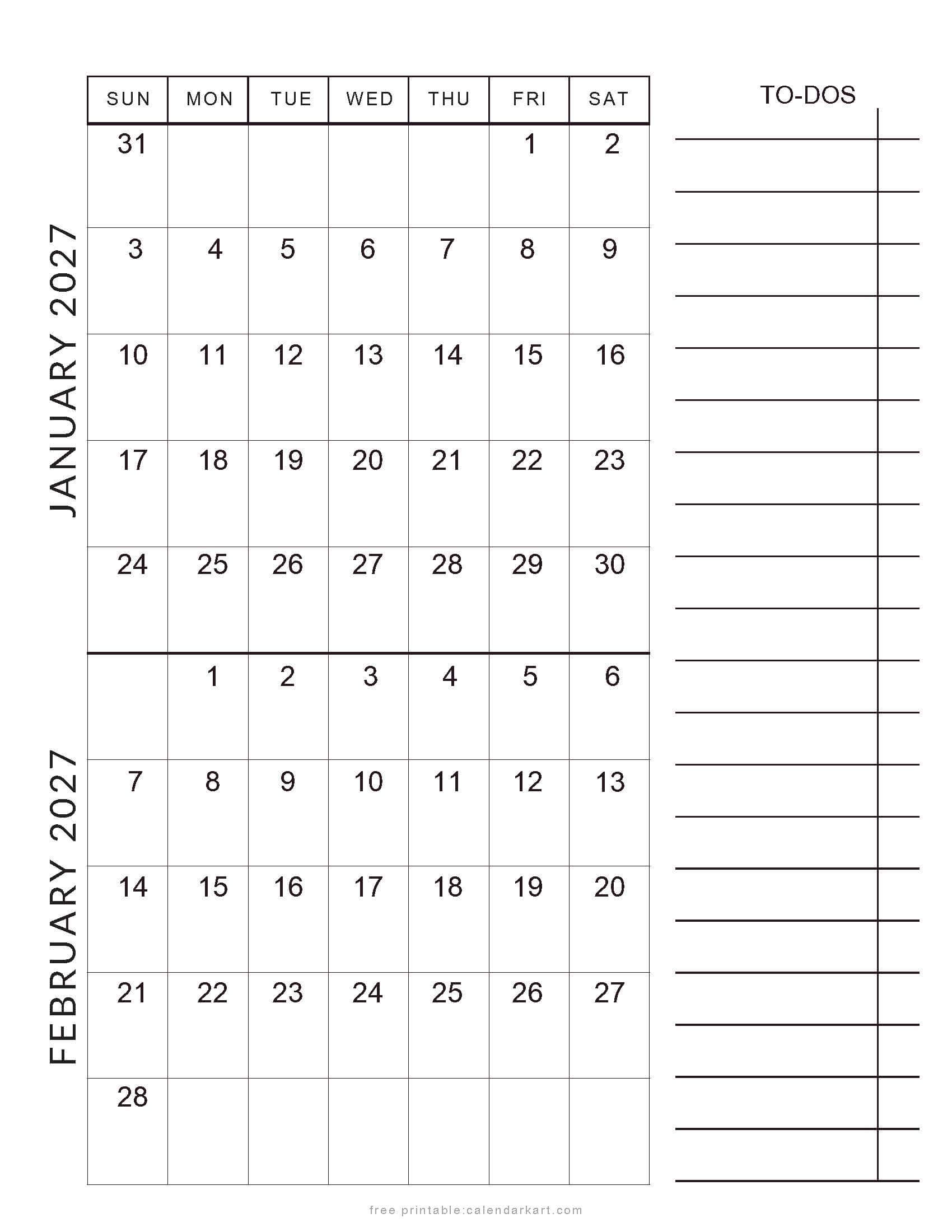January February 2027 Planner Calendar