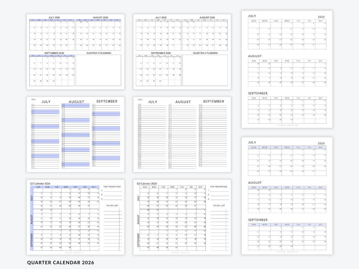 July-September 2026 Calendar - Q3 Planner Templates ...