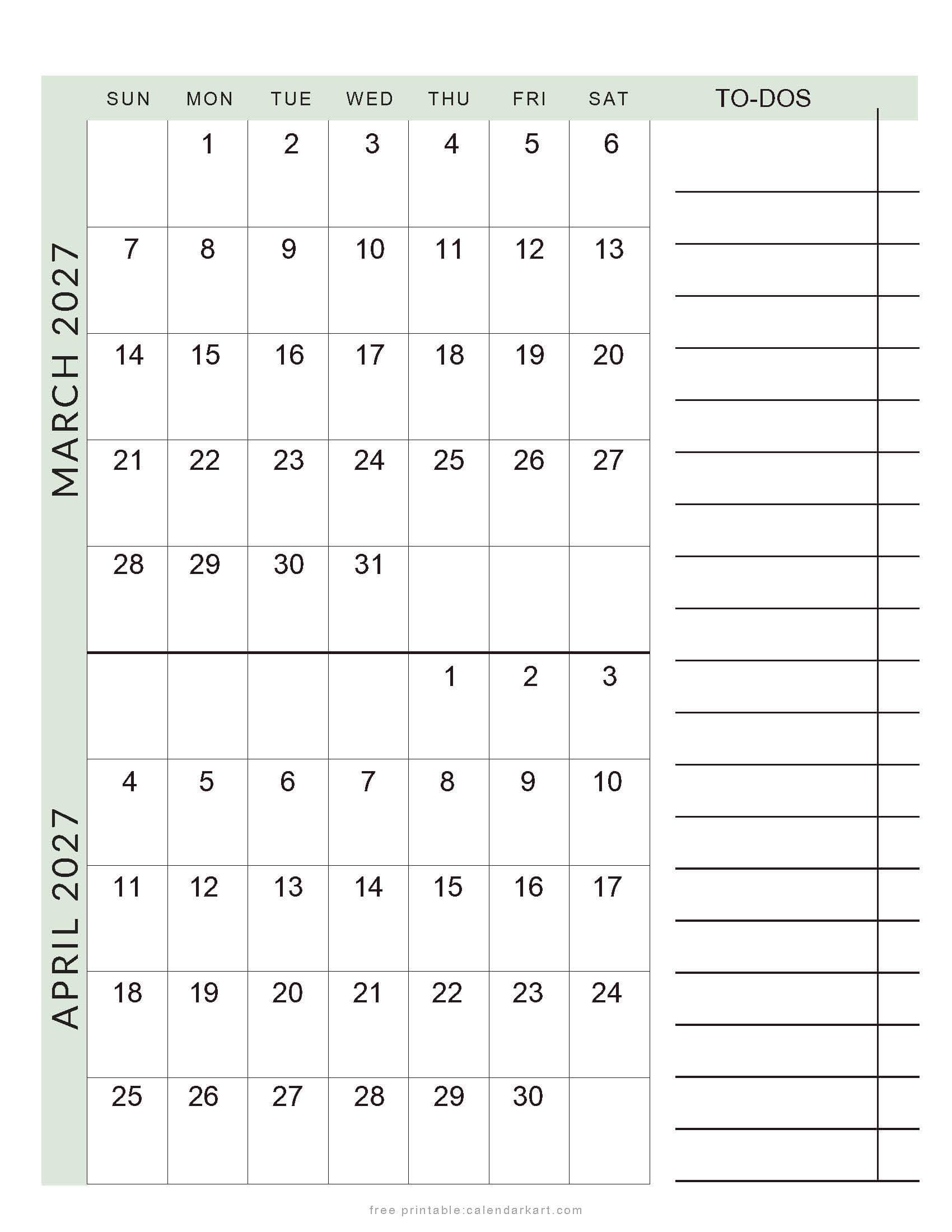 March April 2027 Planner Calendar Soft Pastel