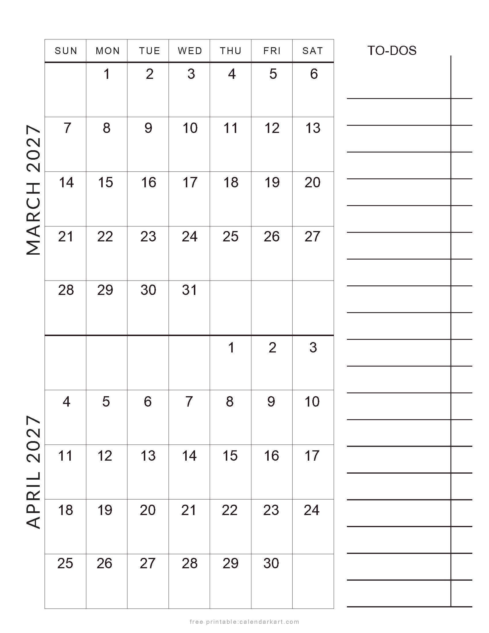 March April 2027 Planner Calendar