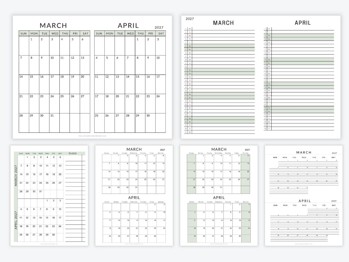 March April 2027 Calendars Calendarkart