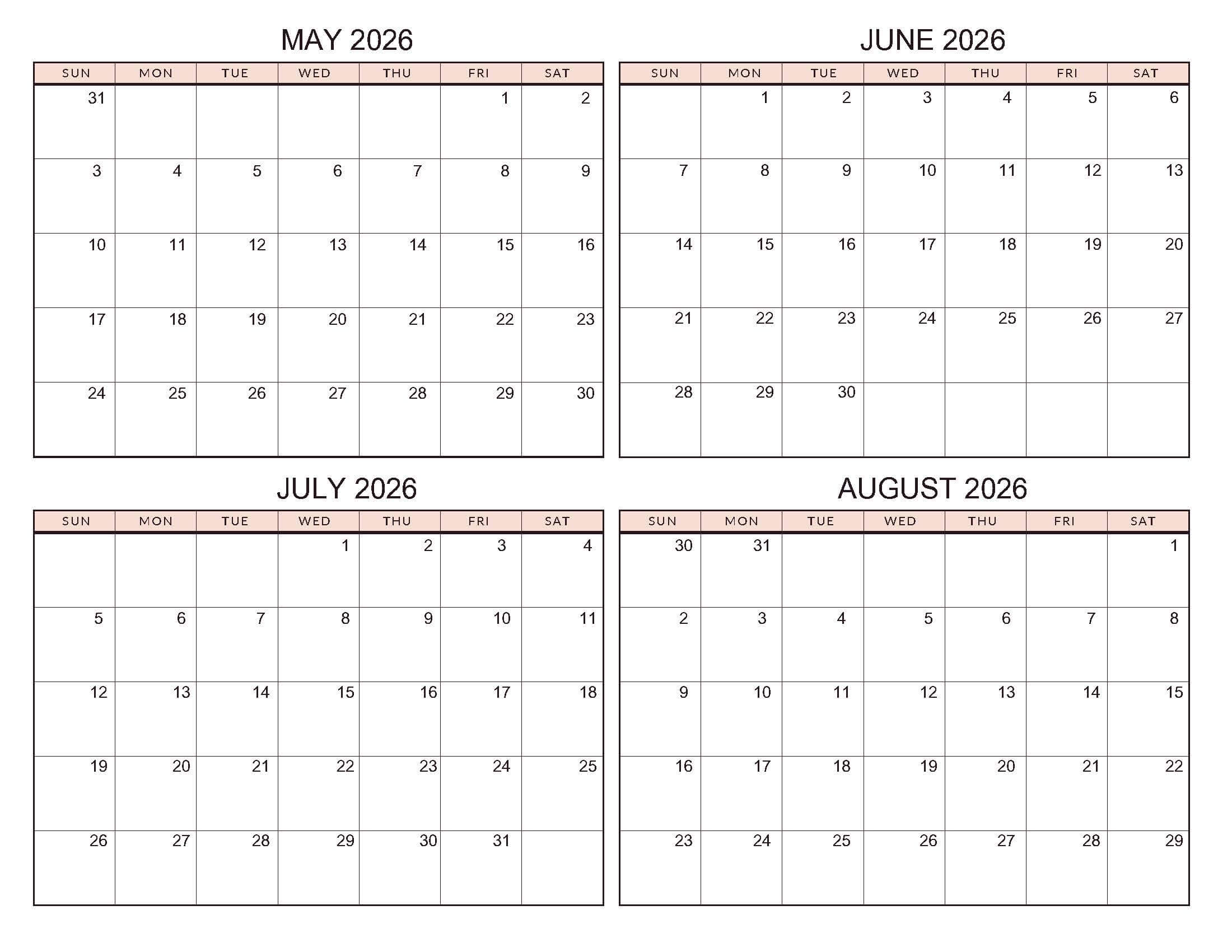 May-August 2026 4 Month Standard Soft Pastel