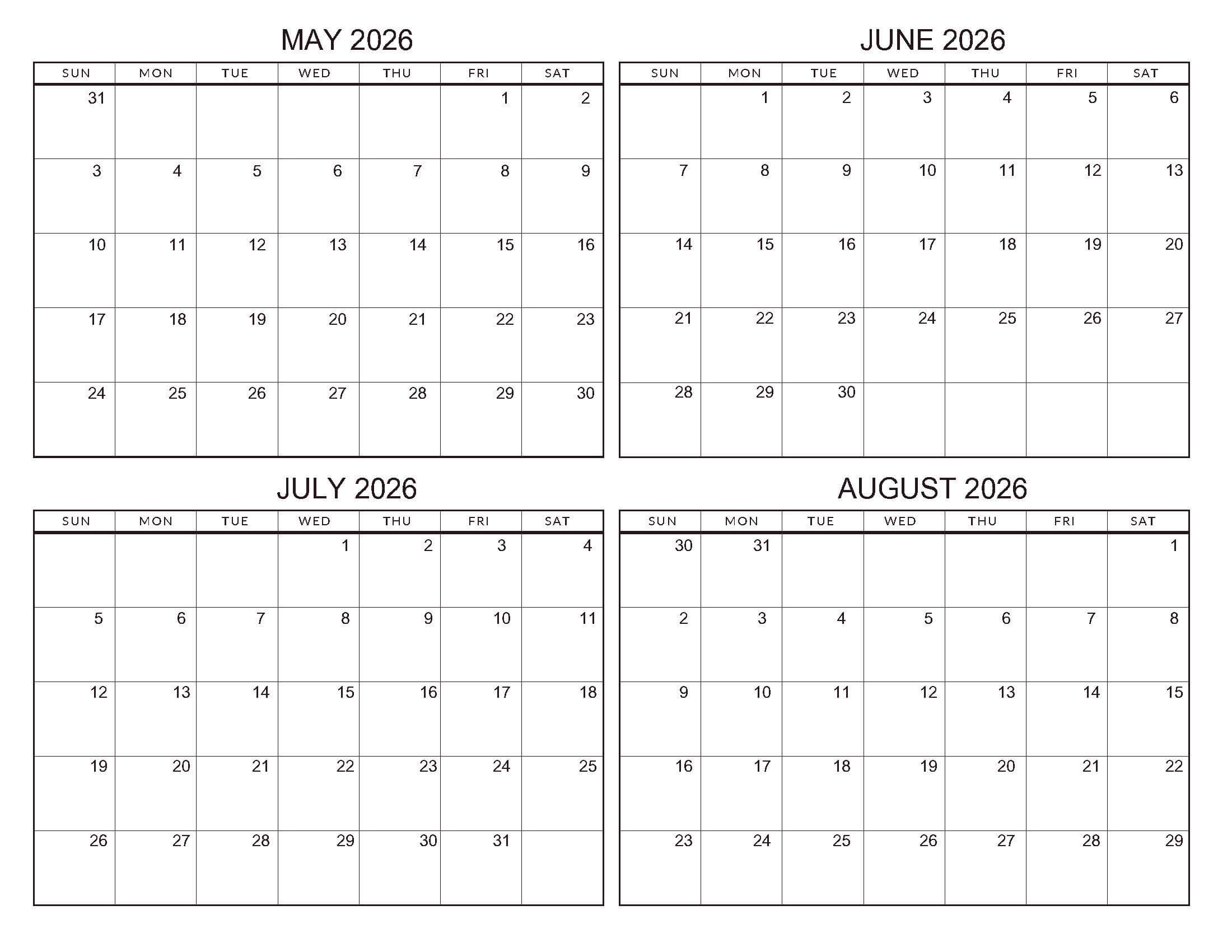 May-August 2026 4 Month Standard