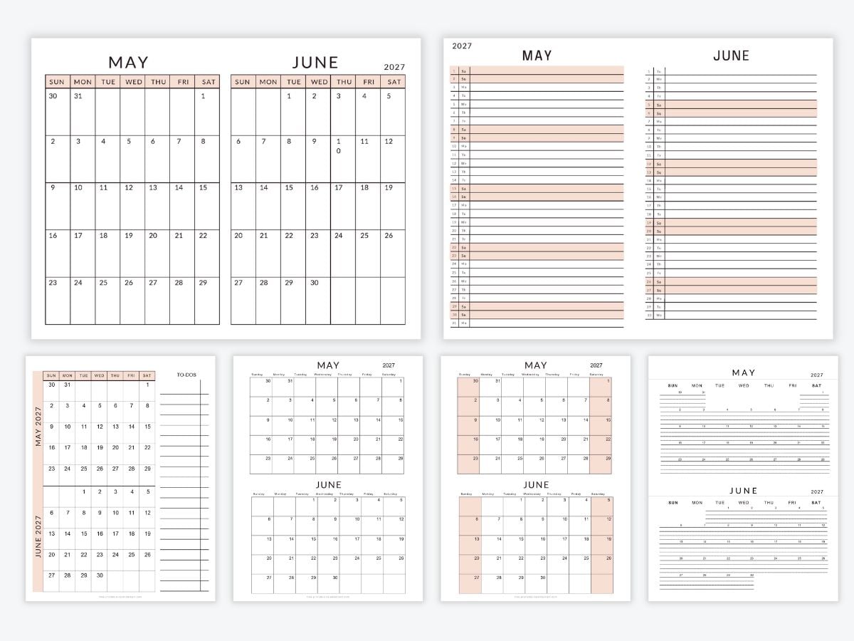 May June 2027 Calendars – Free Printable PDFs....