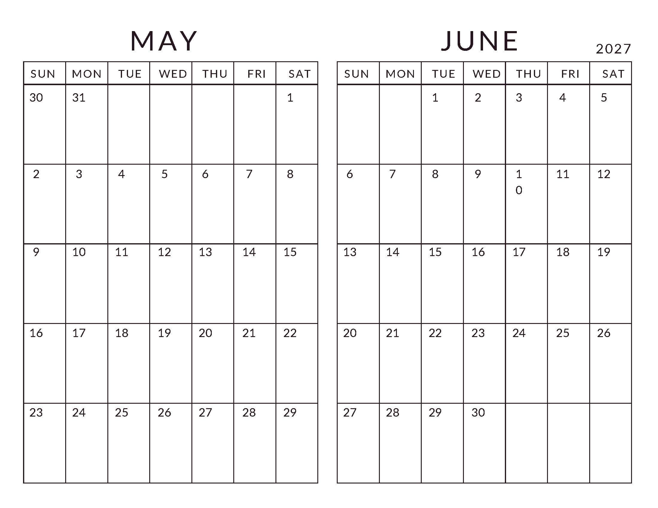 May June 2027 Minimal Calendar