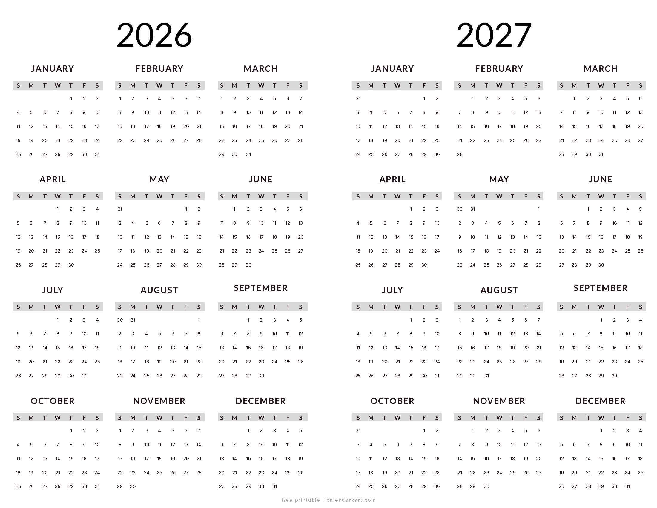 Printable 2026-27 Calendar Template Style 10