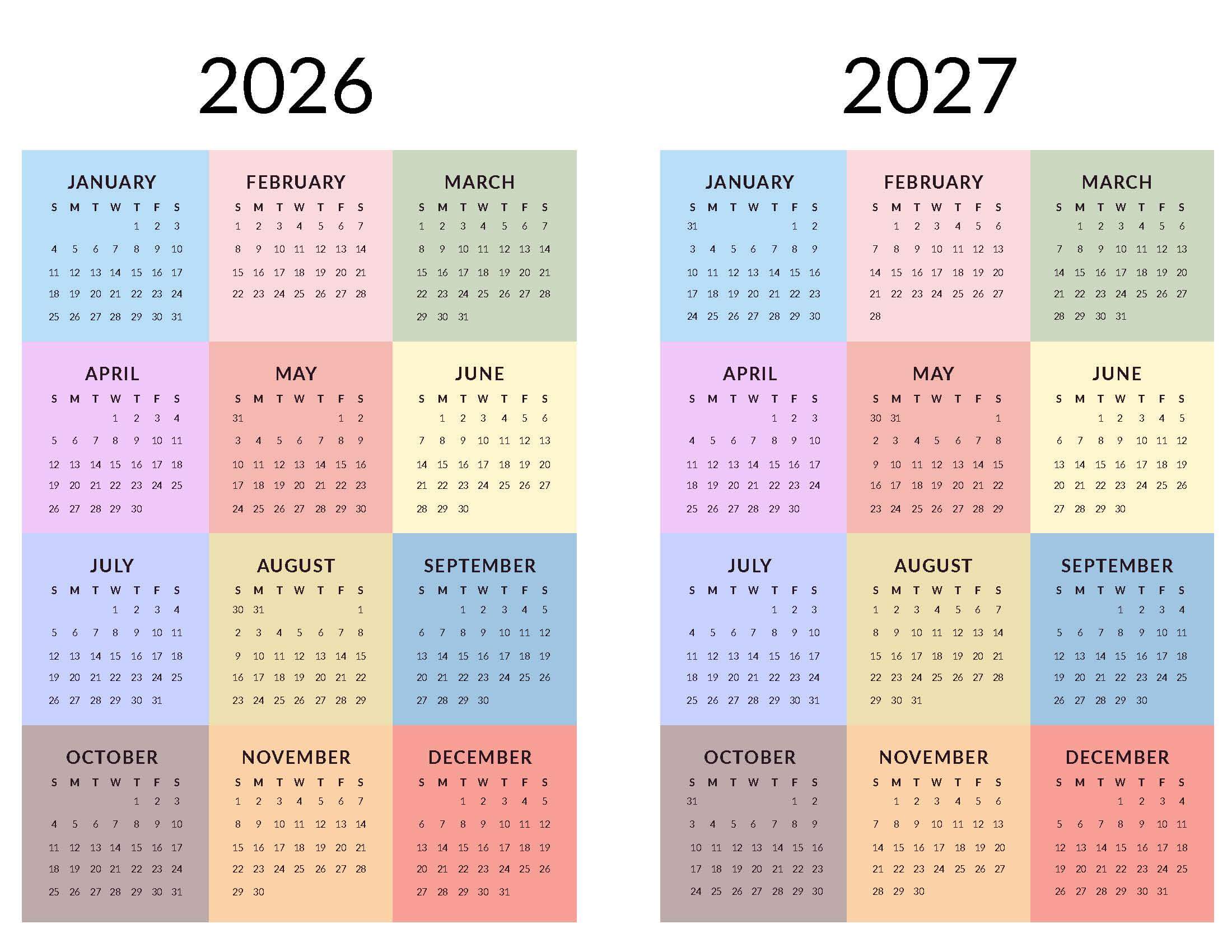 Printable 2026-27 Calendar Template Style 7