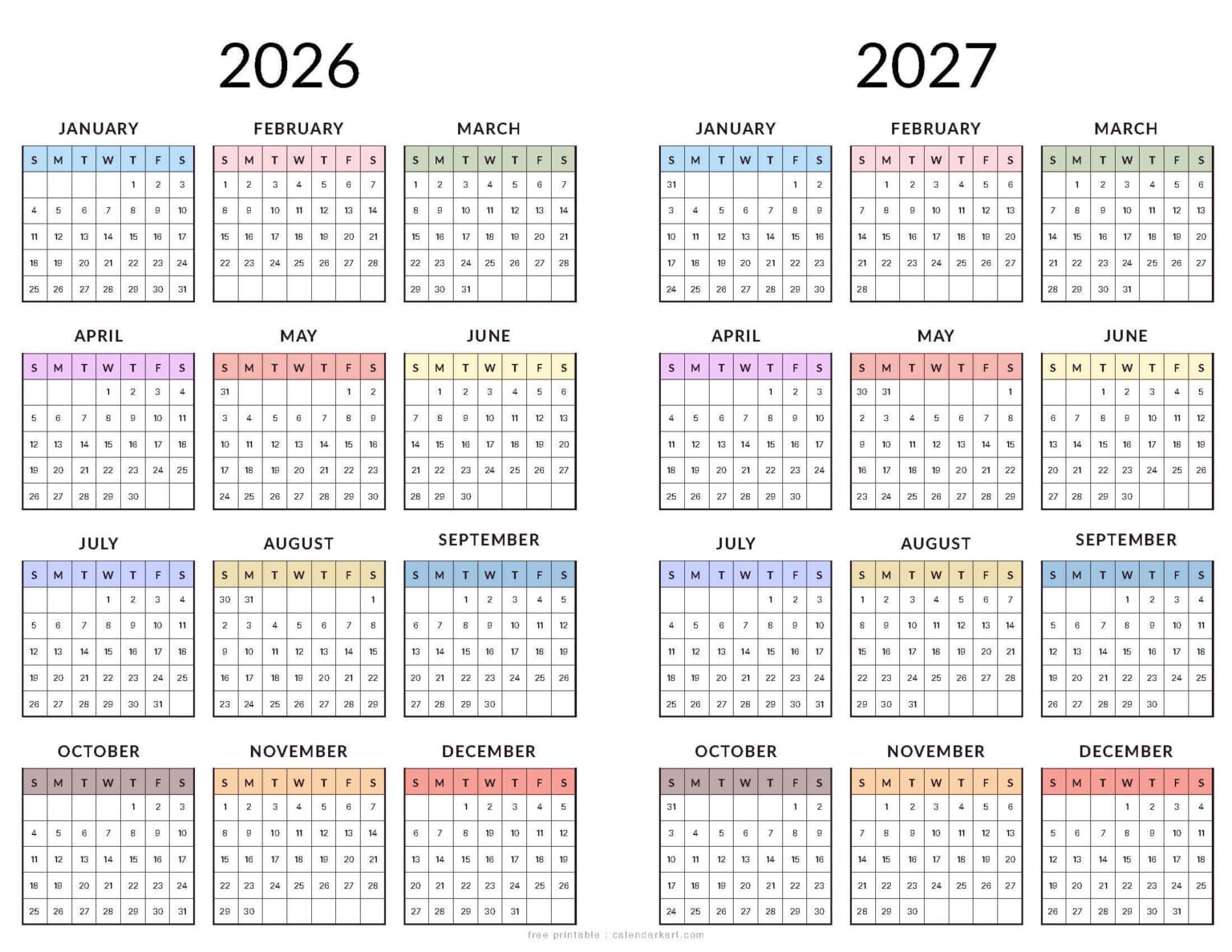 Free 2026-2027 Calendar Templates Printable PDF Downloads