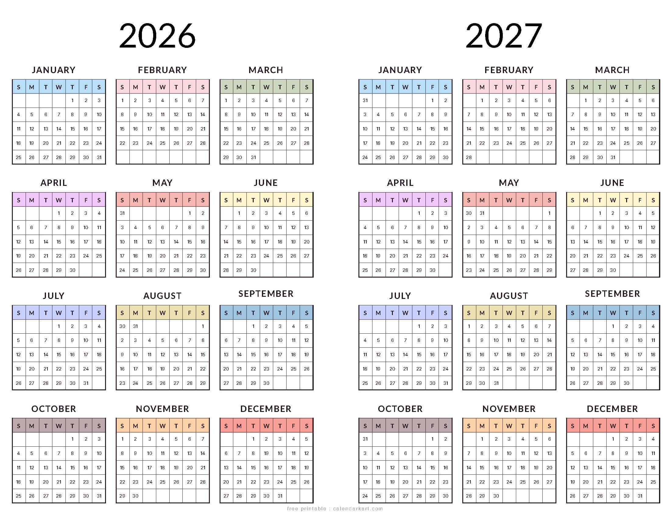 Printable 2026-27 Calendar Template Style 8