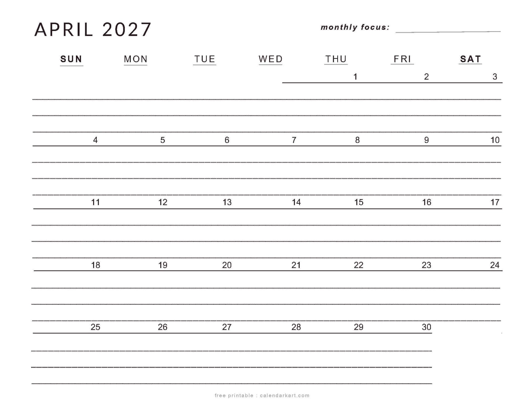 April 2027 Calendar Templates - Free Printable PDFs - CalendarKart
