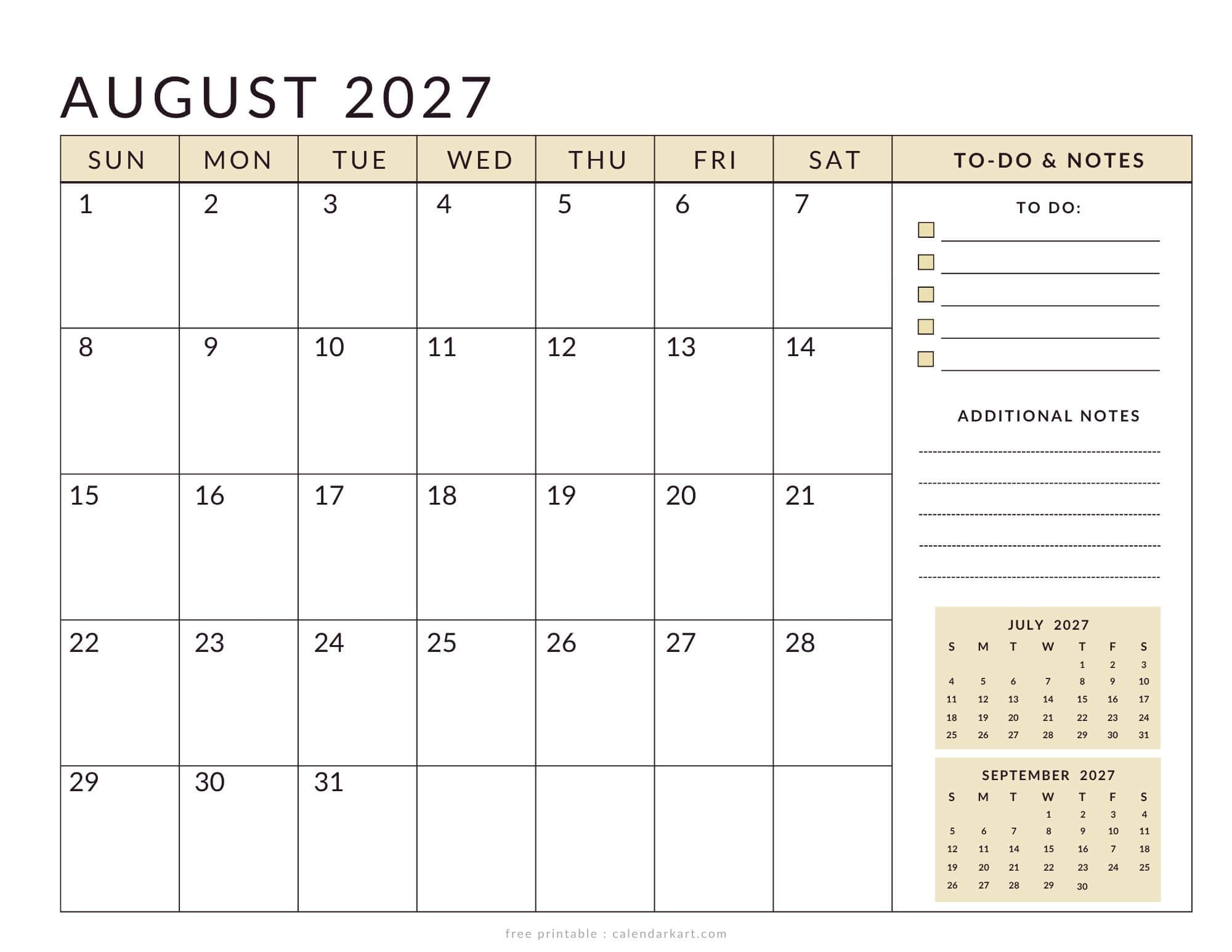 Printable August 2027 Calendar Planner Soft Pastel