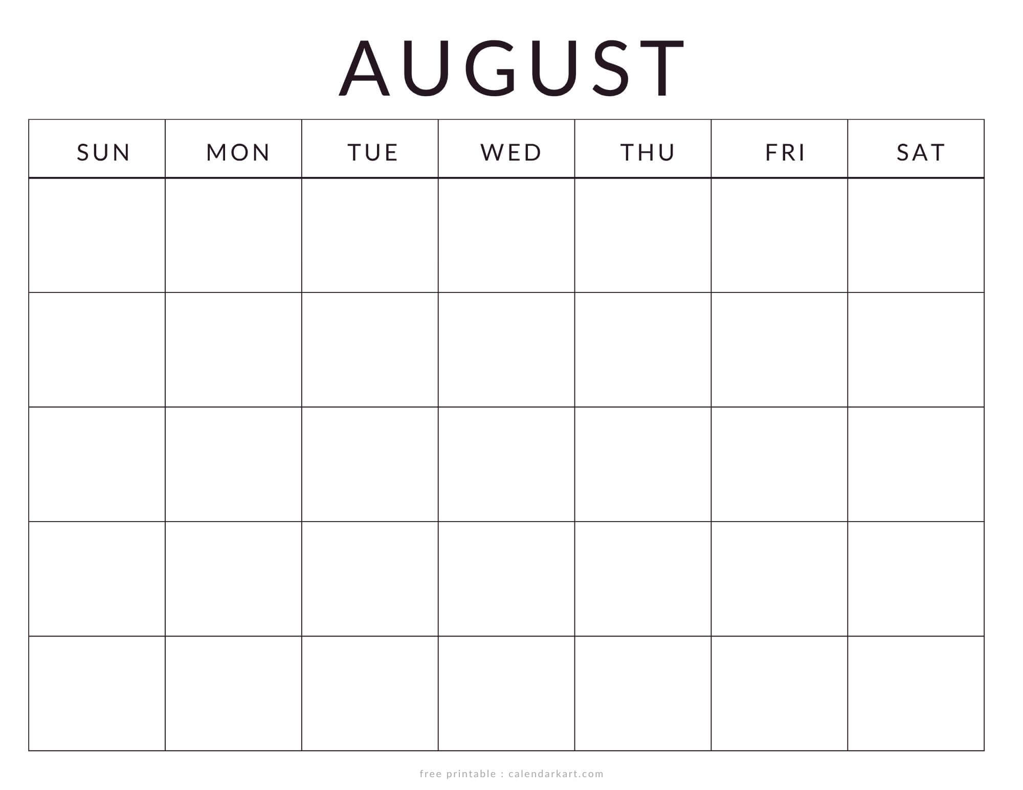 Printable August Calendar Blank
