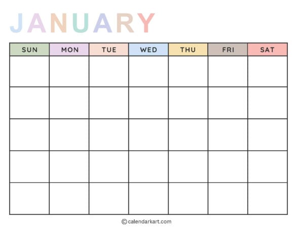 Printable Blank Calendar Soft Pastel 1