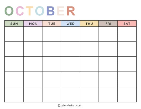 Printable Blank Calendar Soft Pastel 10