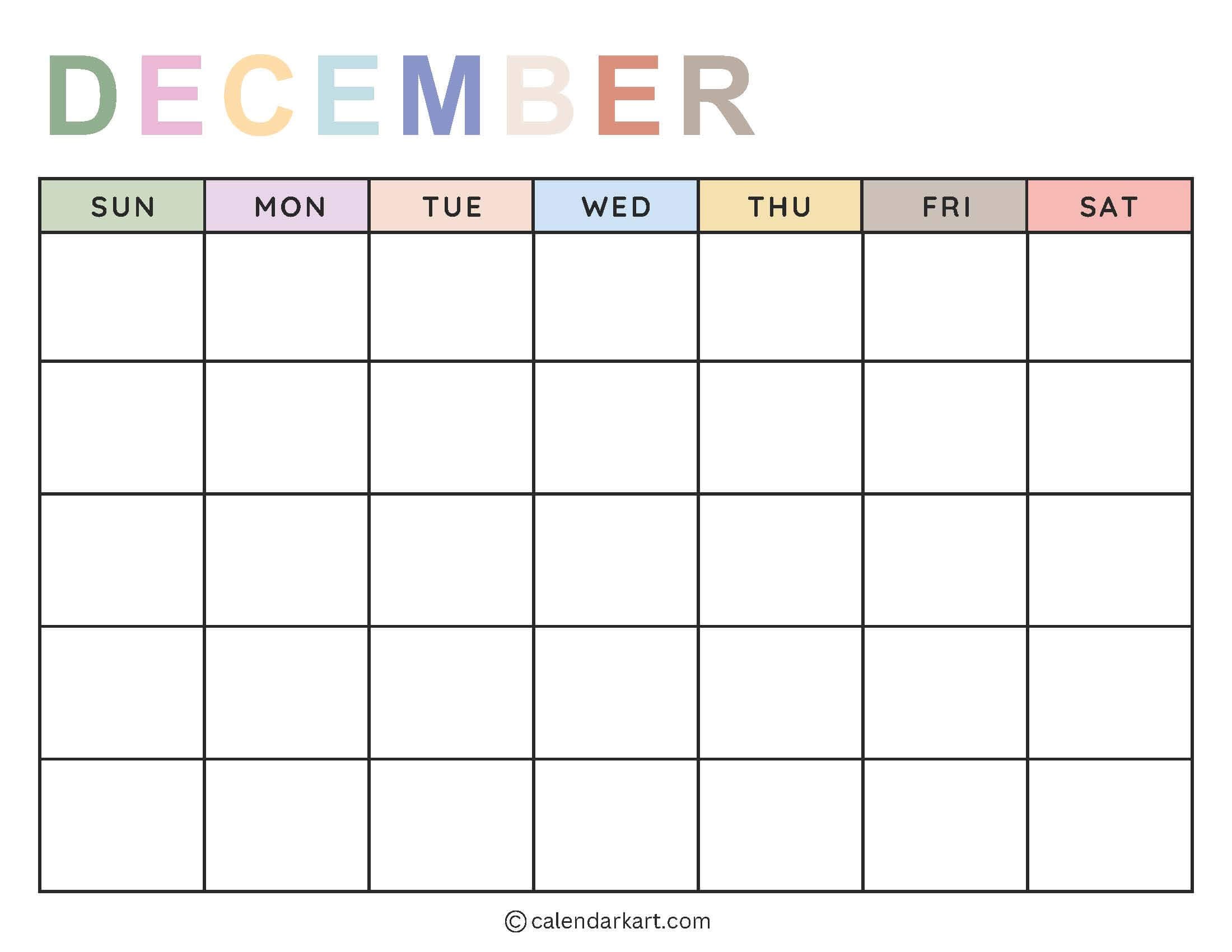 Printable Blank Calendar Soft Pastel 12