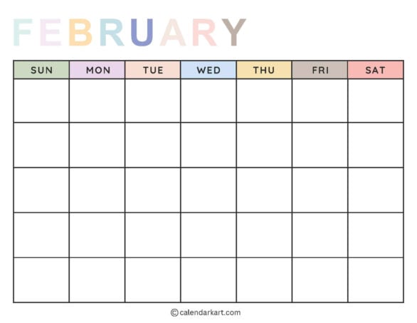 Printable Blank Calendar Soft Pastel 2
