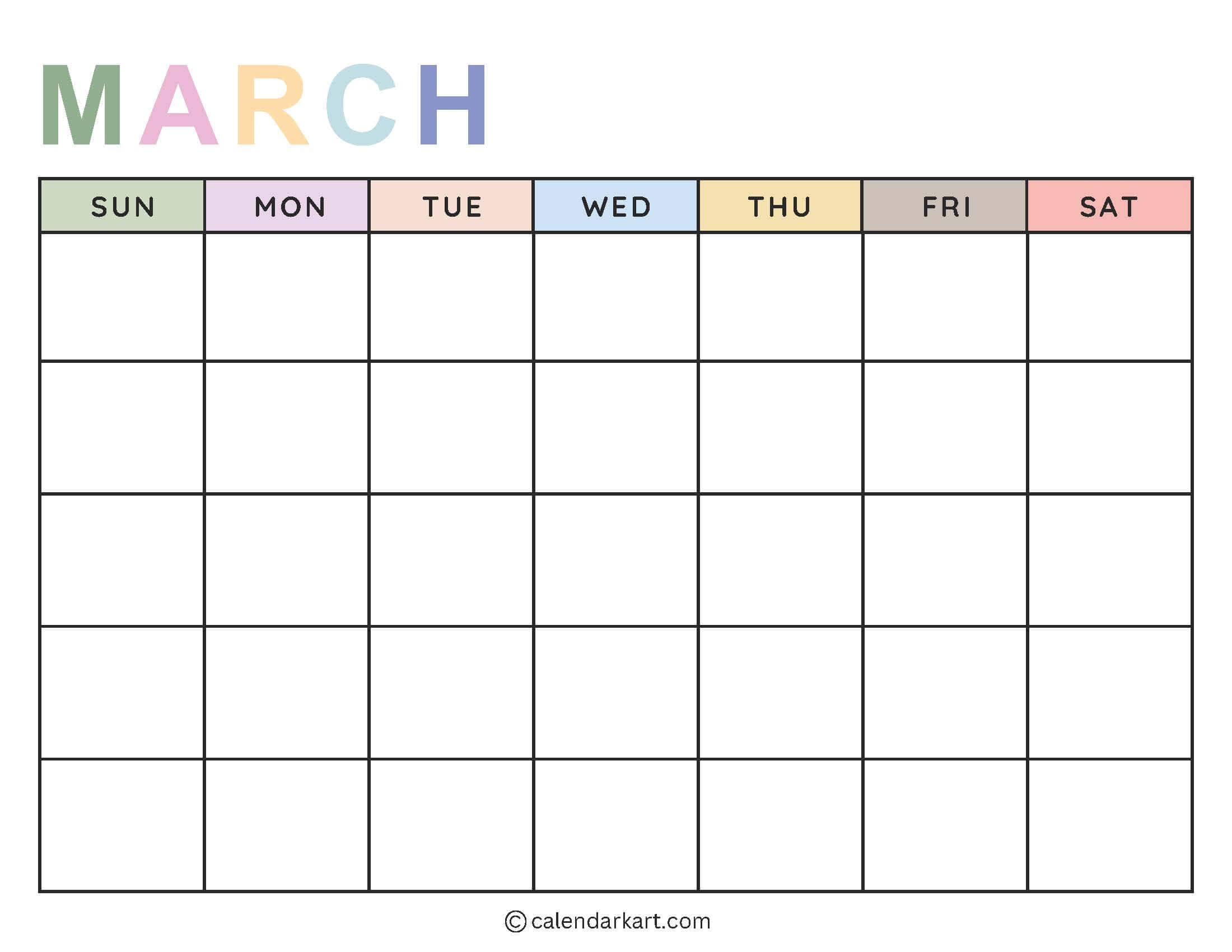 Printable Blank Calendar Soft Pastel 3