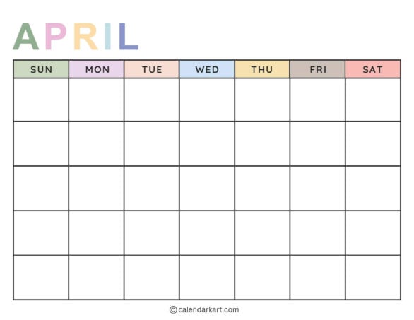Printable Blank Calendar Soft Pastel 4