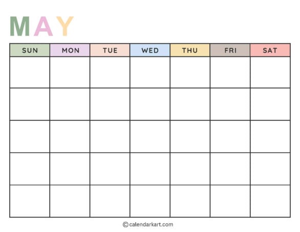 Printable Blank Calendar Soft Pastel 5