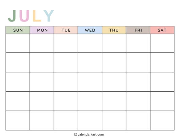 Printable Blank Calendar Soft Pastel 6