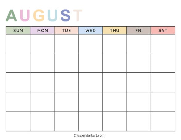 Printable Blank Calendar Soft Pastel 8