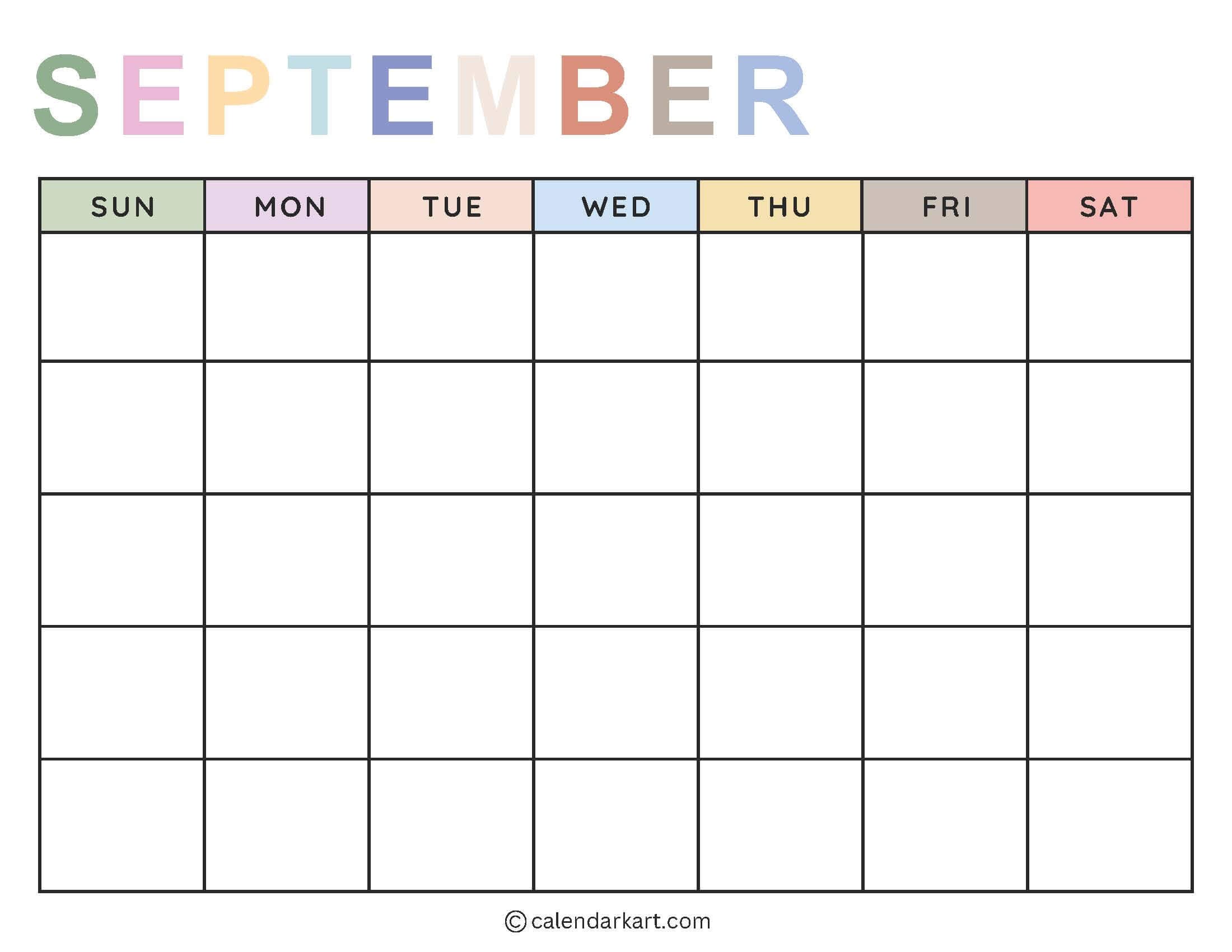 Printable Blank Calendar Soft Pastel 9