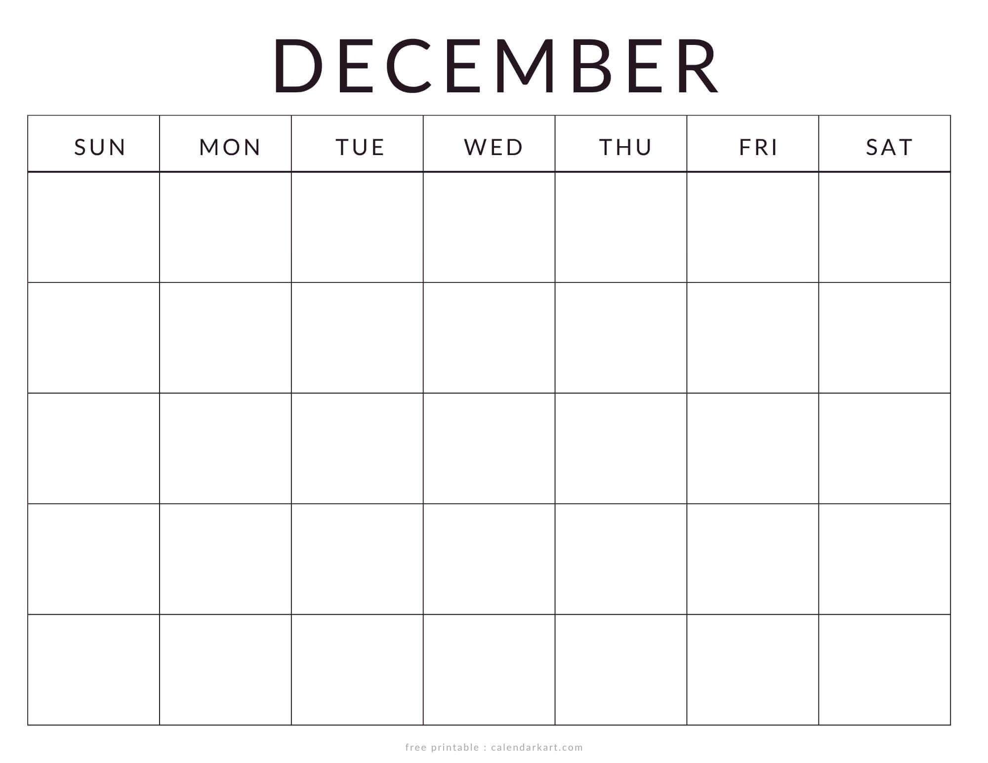 Printable December Calendar Blank