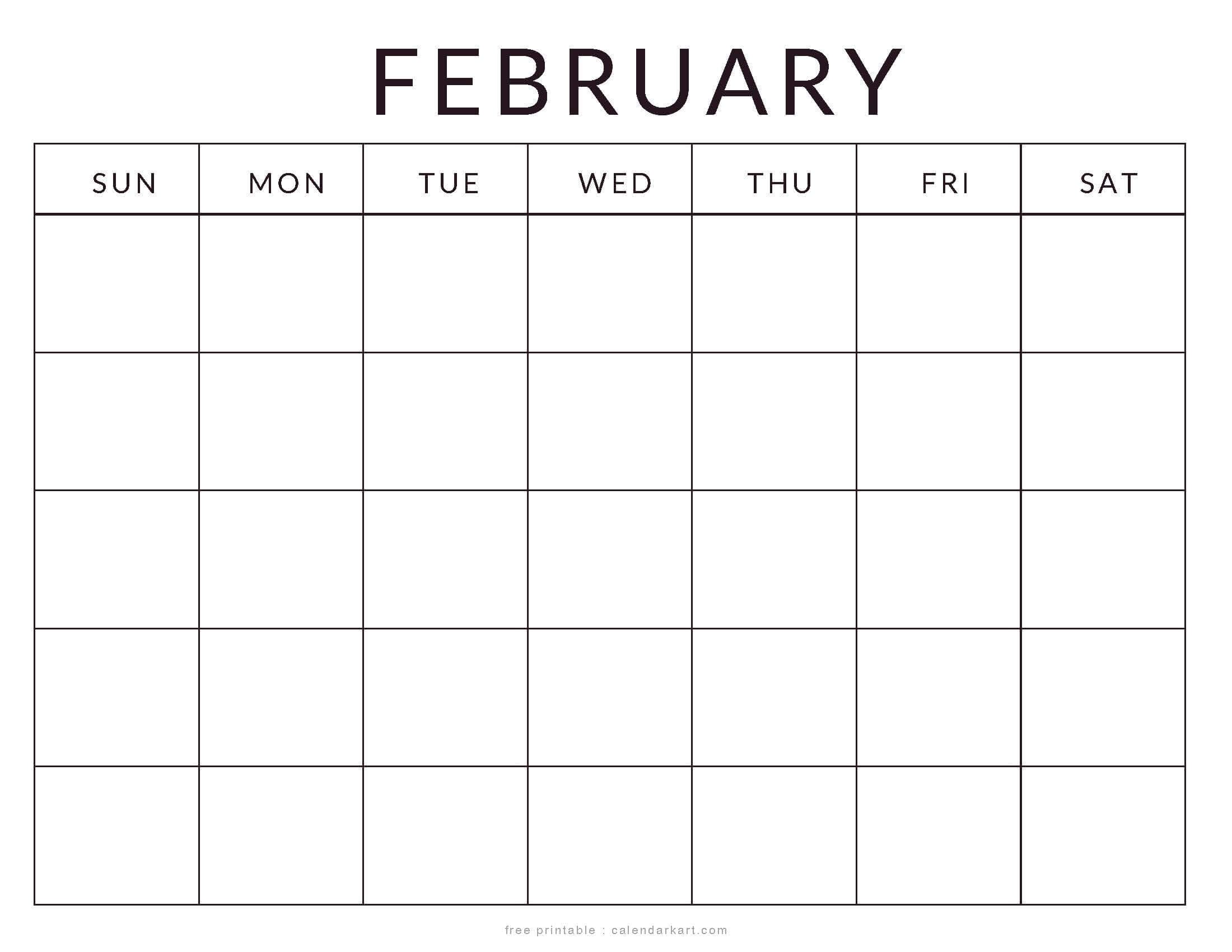 Printable February Calendar Blank