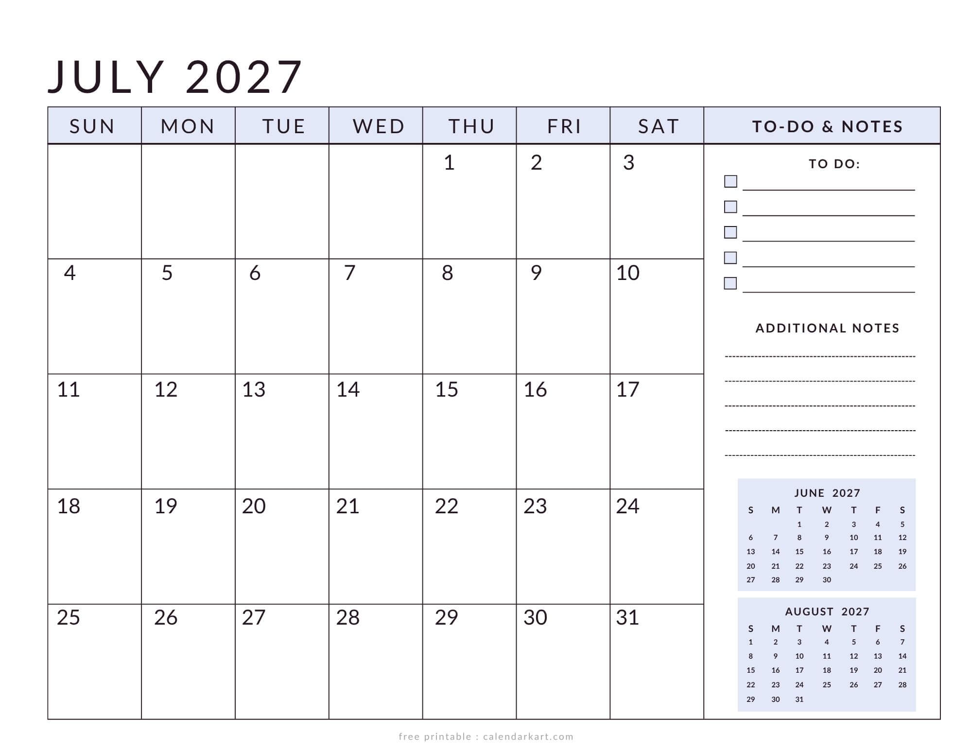 Printable July 2027 Calendar Planner Soft Pastel