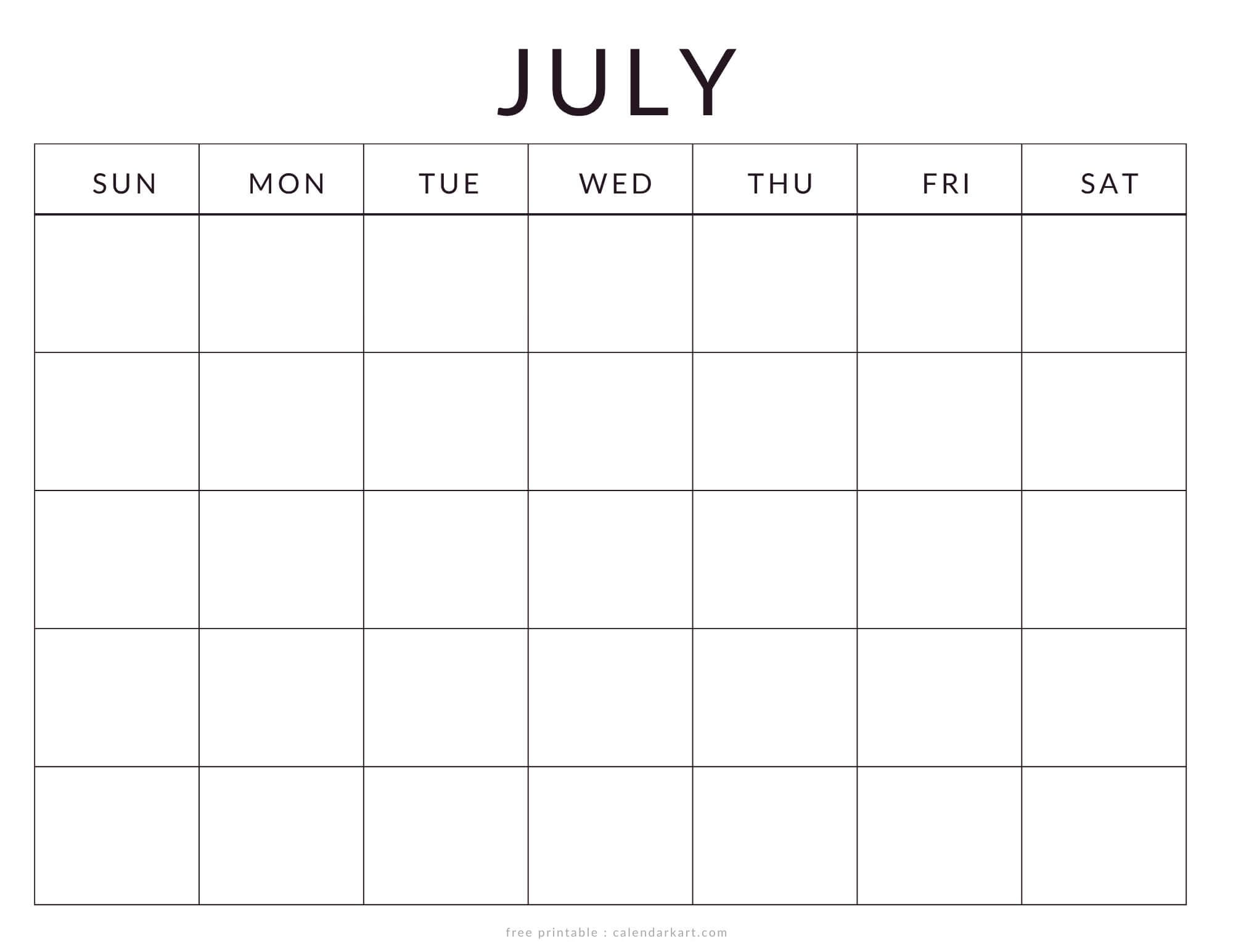 Printable July Calendar Blank