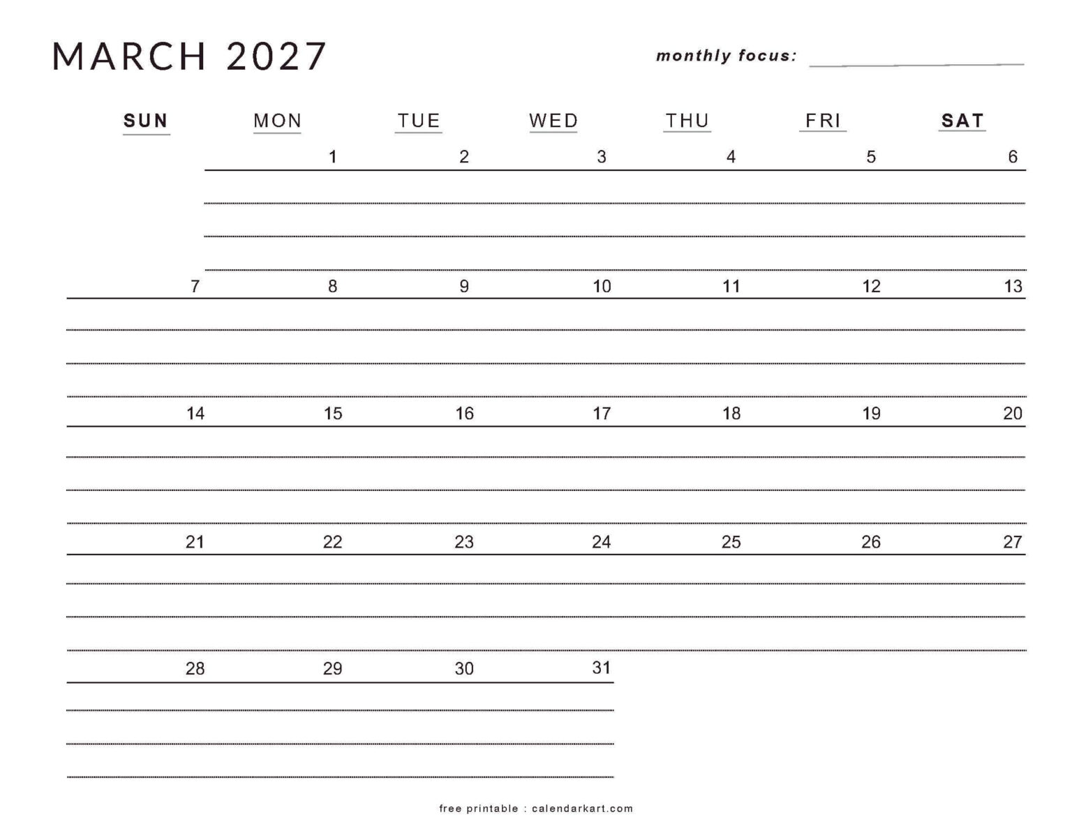 March 2027 Calendar Templates - Free Printable PDFs - CalendarKart