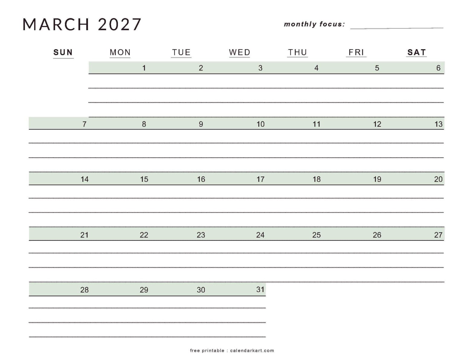 March 2027 Calendar Templates - Free Printable PDFs - CalendarKart