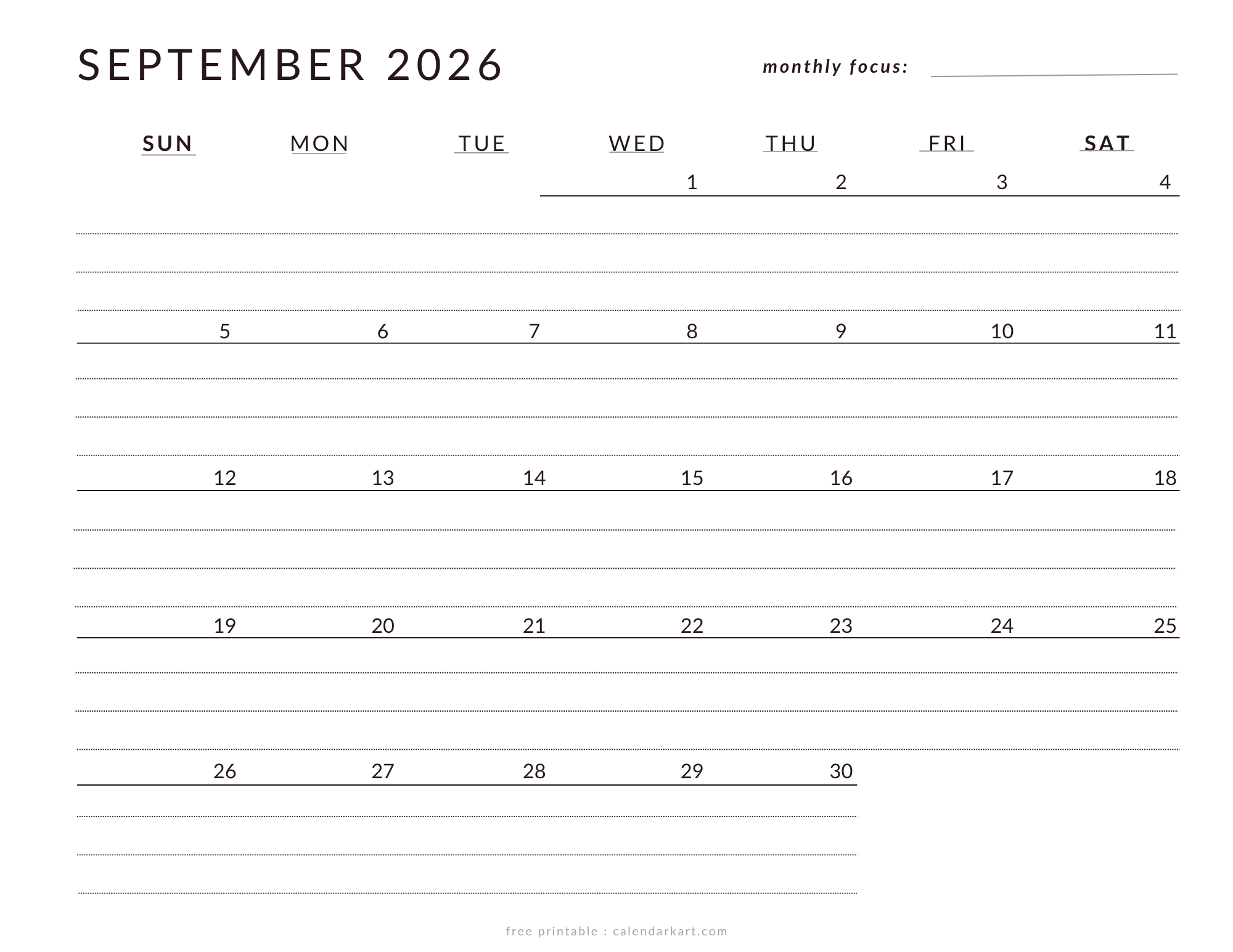 Printable September 2027 Calendar Lined
