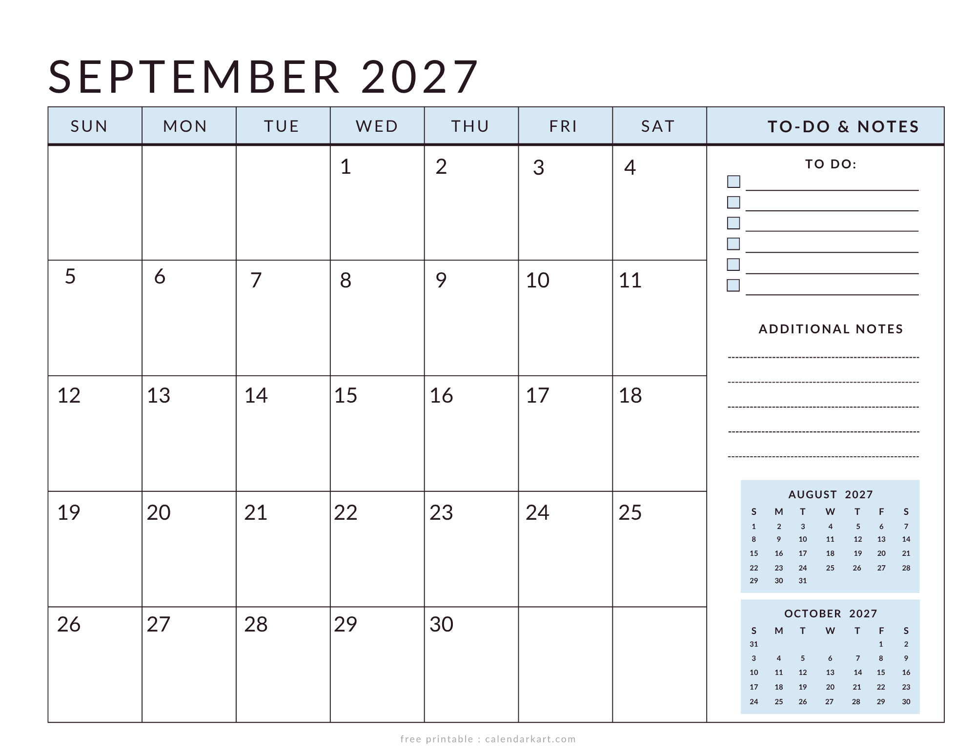 Printable September 2027 Calendar Planner Soft Pastel