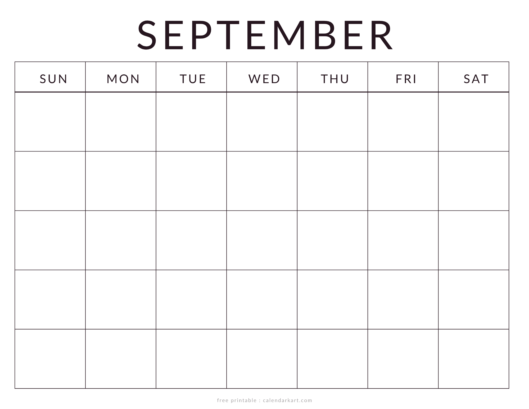 Printable September Calendar Blank