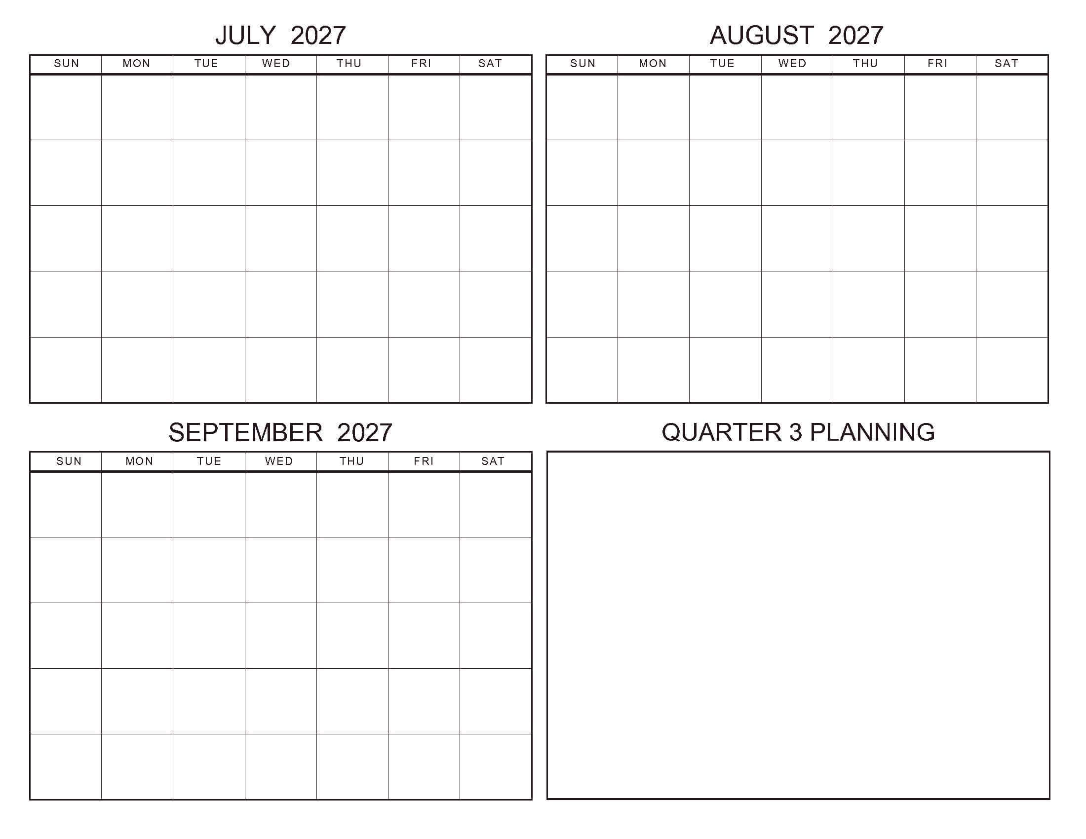 Quarter-3 Blank Calendar