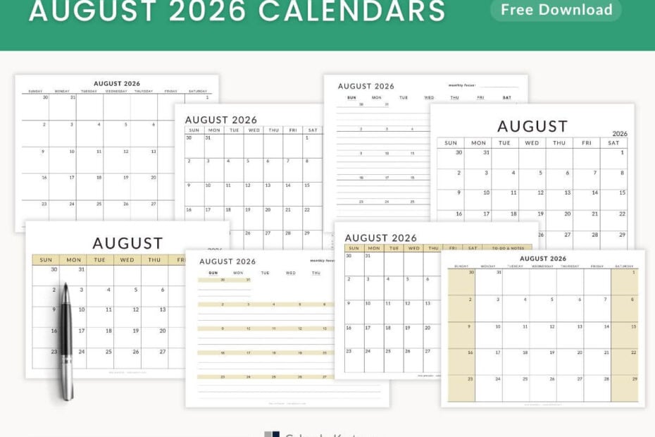 August 2026 Free Calendar Printable - Free PDFs