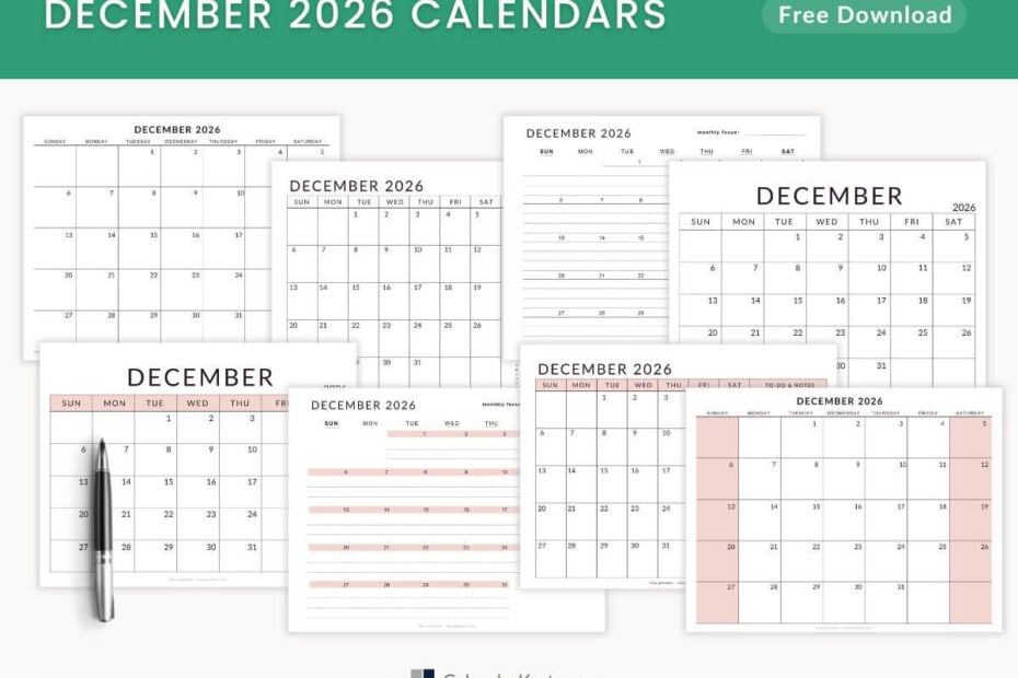 December 2026 Free Calendar Printable - Free PDFs