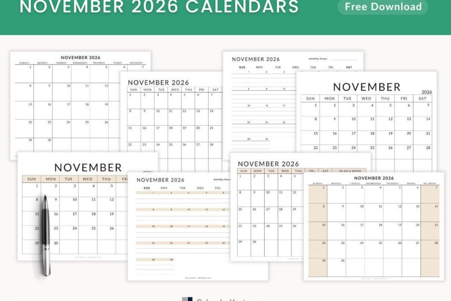 November 2026 Free Calendar Printable - Free PDFs
